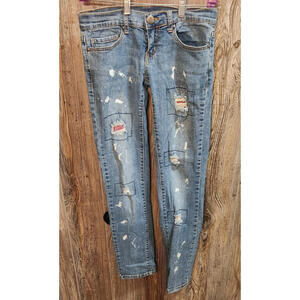 Abbey Dawn Blue Jeans Distressed Paint Splatter Pink Netting Sz 3 (27x30.5) VTG